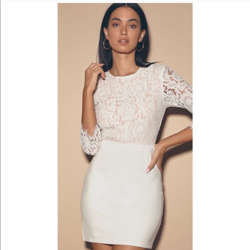 Lulus She Knows White Lace Bodycon Dress Medium